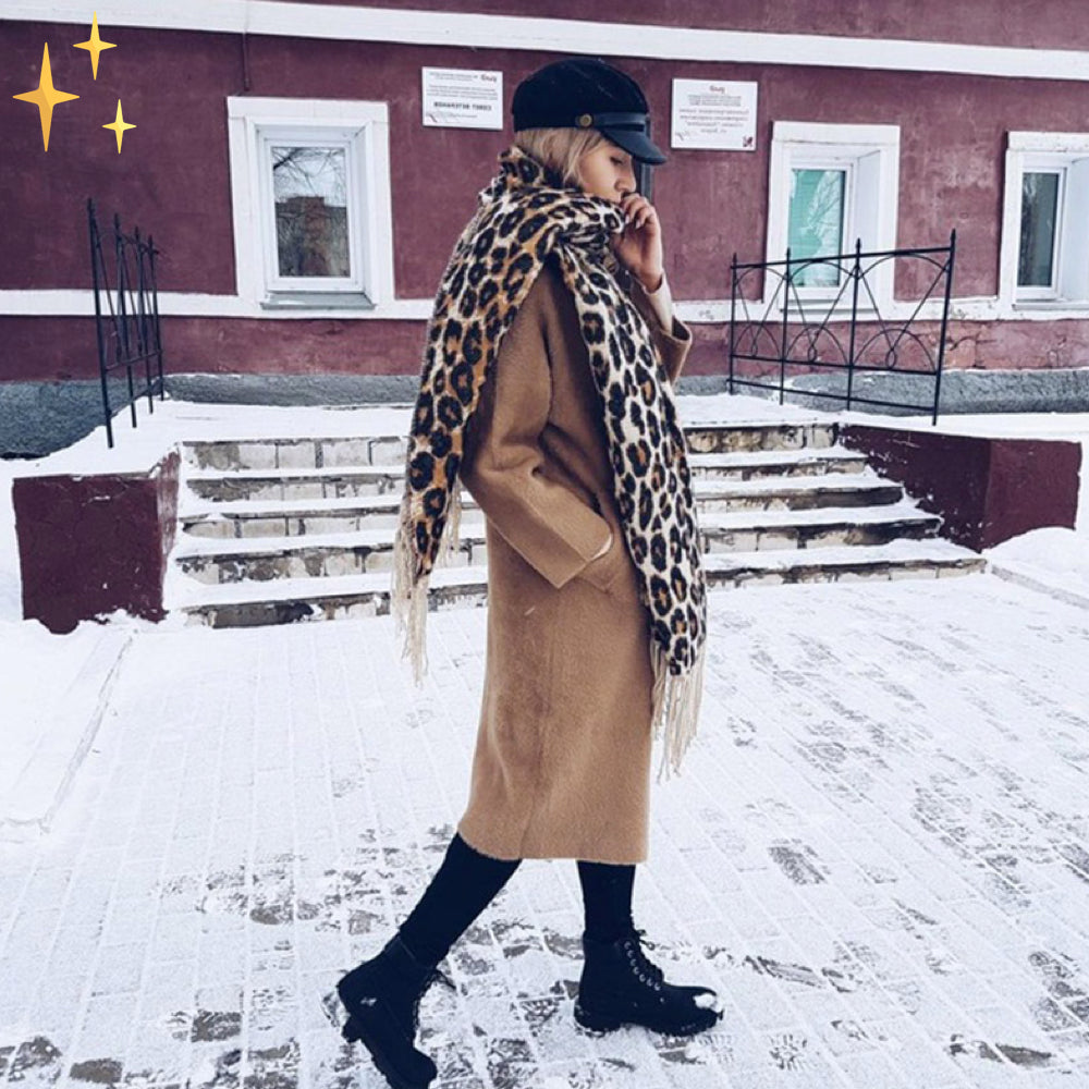 Vinterhalsduk - Varm stor leopardmönstrad ullhalsduk för kvinnor-Eva Jonsson
