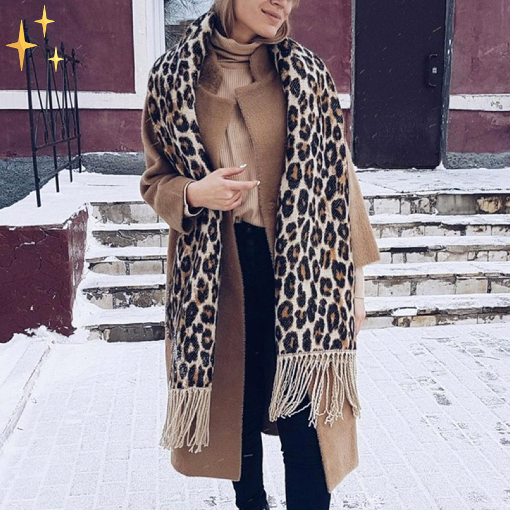 Vinterhalsduk - Varm stor leopardmönstrad ullhalsduk för kvinnor-Eva Jonsson