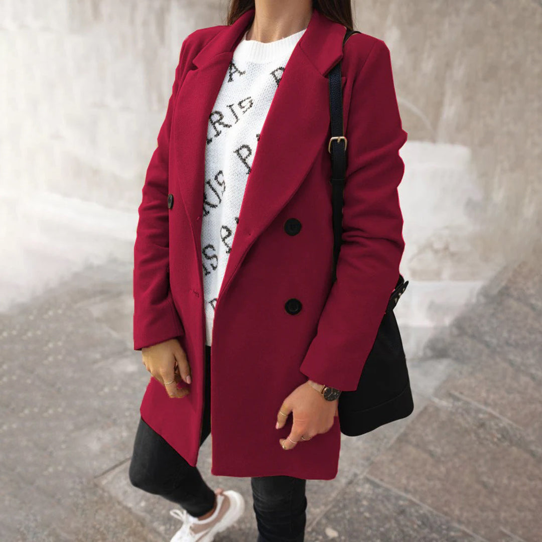 Vintertrenchcoat - Lång dubbelknäppt ullrock för kvinnor-Eva Jonsson