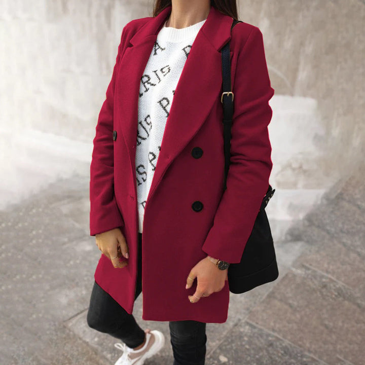 Vintertrenchcoat - Lång dubbelknäppt ullrock för kvinnor-Eva Jonsson