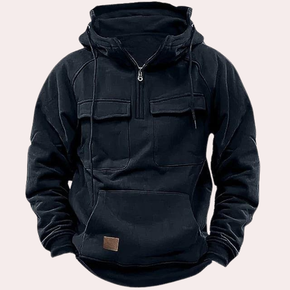 Vintertröja - Varm halvdragkedja med dragkedja Cargo Hoodie för män-Eva Jonsson