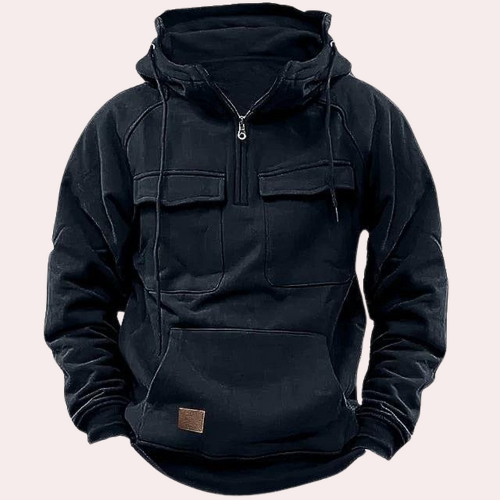 Vintertröja - Varm halvdragkedja med dragkedja Cargo Hoodie för män-Eva Jonsson