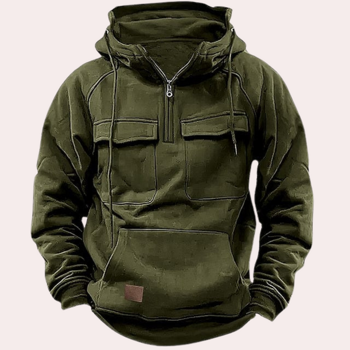 Vintertröja - Varm halvdragkedja med dragkedja Cargo Hoodie för män-Eva Jonsson