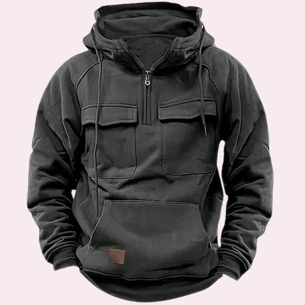 Vintertröja - Varm halvdragkedja med dragkedja Cargo Hoodie för män-Eva Jonsson