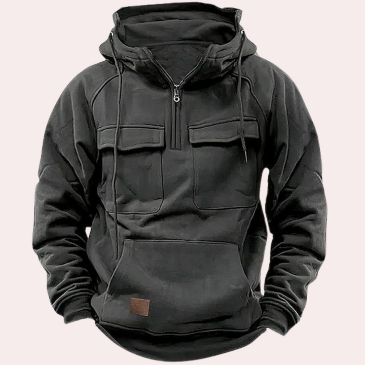 Vintertröja - Varm halvdragkedja med dragkedja Cargo Hoodie för män-Eva Jonsson