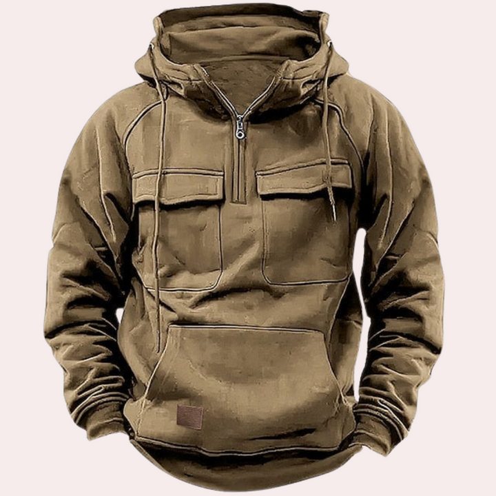 Vintertröja - Varm halvdragkedja med dragkedja Cargo Hoodie för män-Eva Jonsson