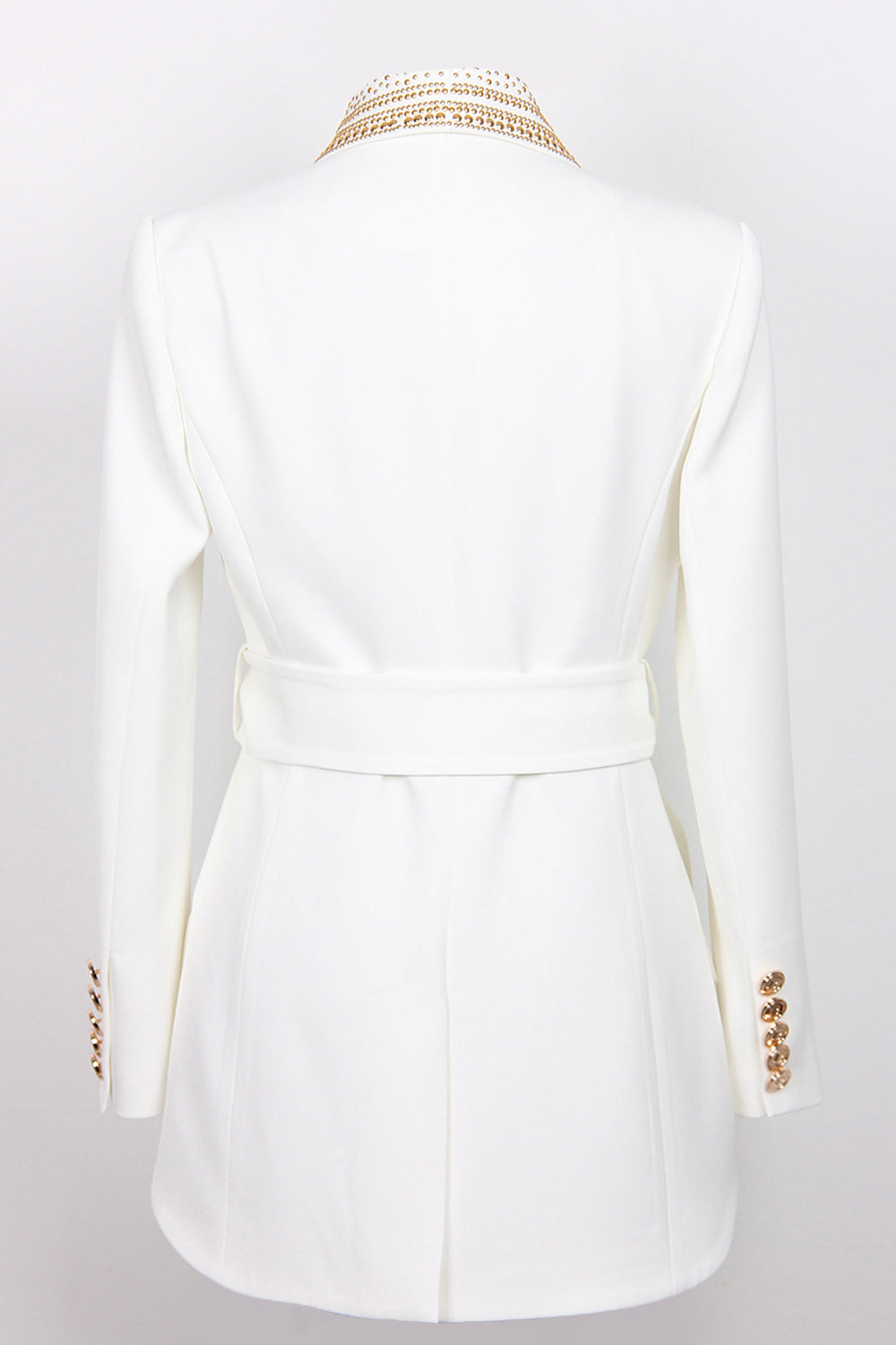 Vit Blazer - Dubbelknäppt - Gyllene detaljer - Bältad Blazer - Damkläder-Eva Jonsson