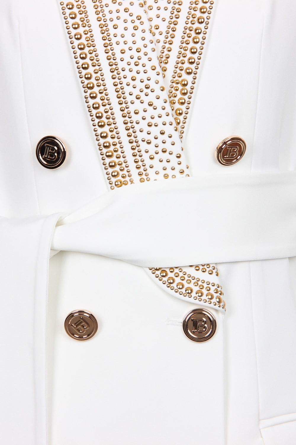 Vit Blazer - Dubbelknäppt - Gyllene detaljer - Bältad Blazer - Damkläder-Eva Jonsson