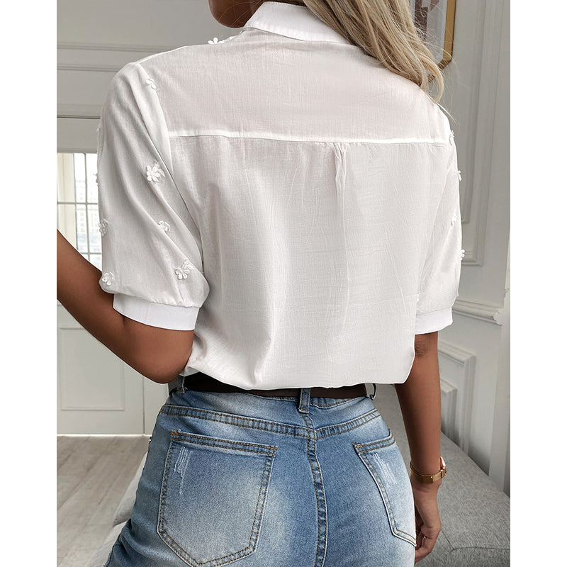 Vit Blus – Kortärmad – hålbroderi – damtoppar för sommaren – damblus-Eva Jonsson