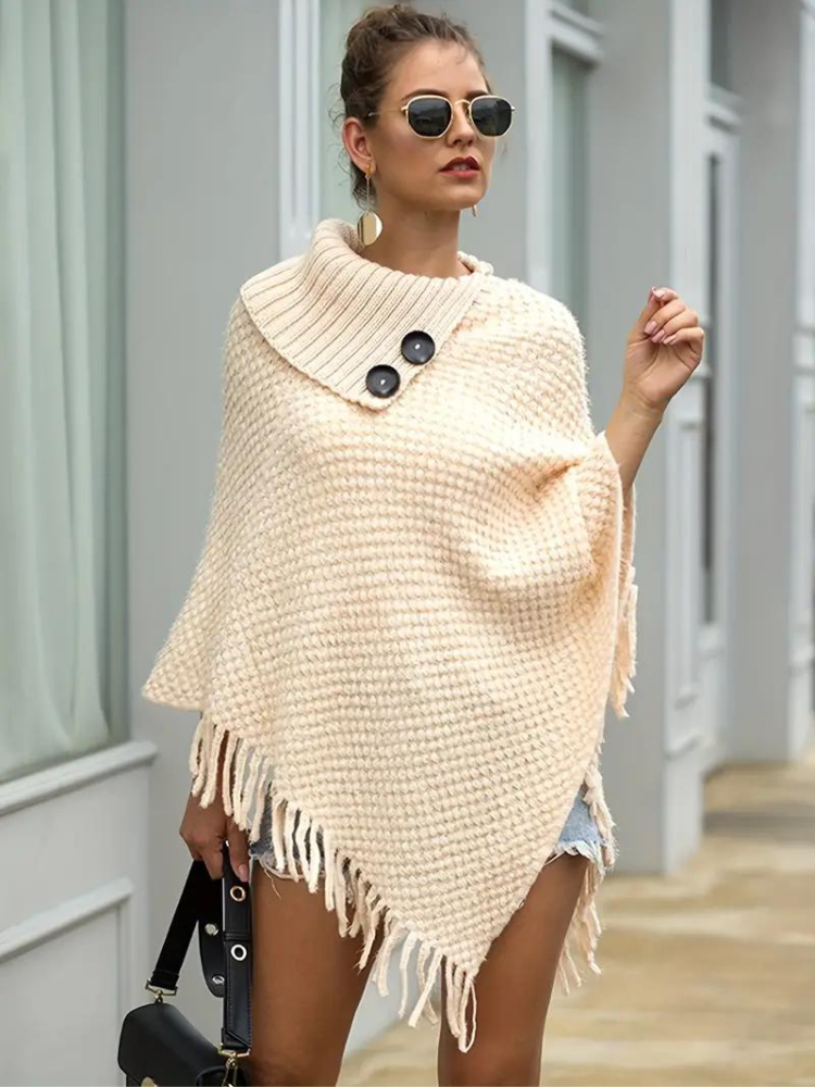 Whitney Stickad Poncho - snygga stickade höstplagg för kvinnor-Eva Jonsson