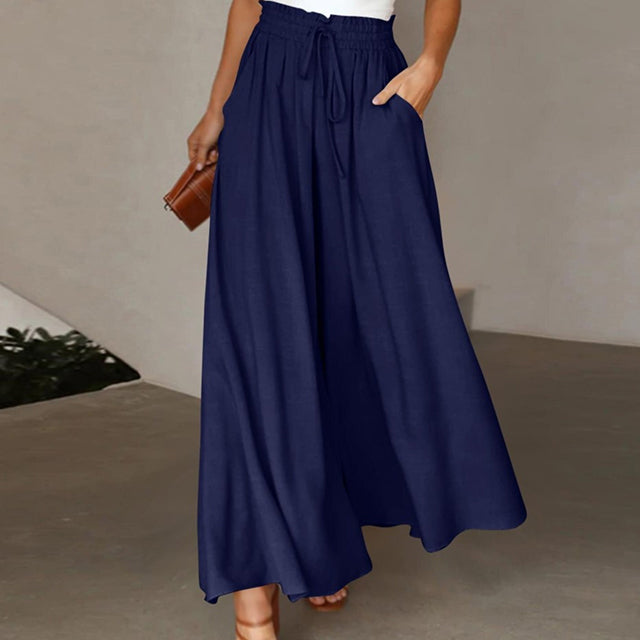 Wide Leg Byxor - Hög midja - Flowy - Palazzo Byxor - Dambyxor i linne-Eva Jonsson