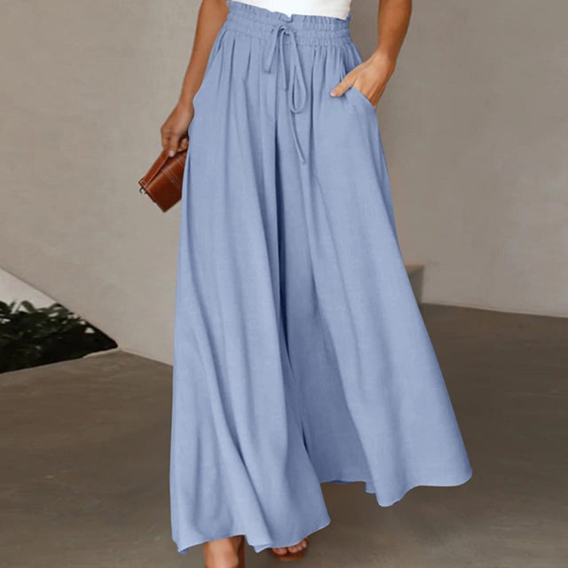 Wide Leg Byxor - Hög midja - Flowy - Palazzo Byxor - Dambyxor i linne-Eva Jonsson