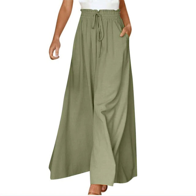 Wide Leg Byxor - Hög midja - Flowy - Palazzo Byxor - Dambyxor i linne-Eva Jonsson