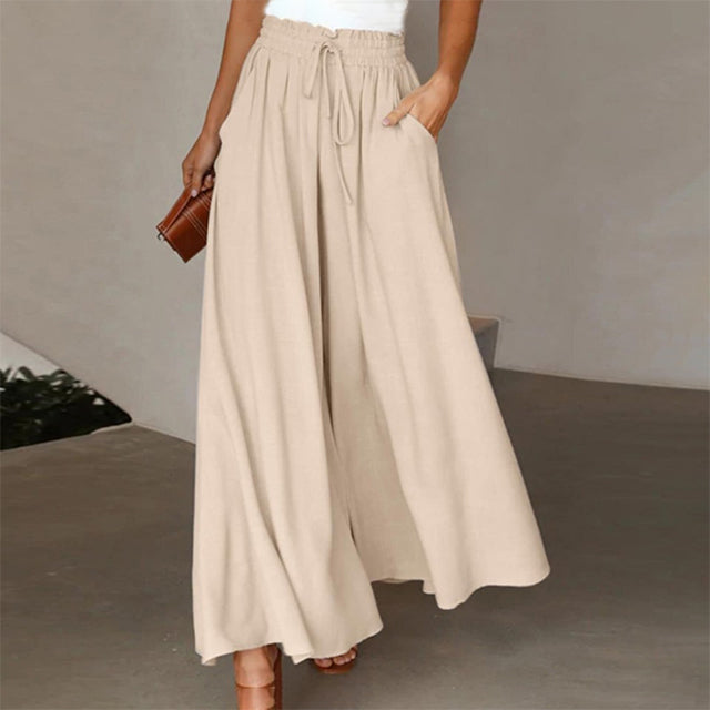 Wide Leg Byxor - Hög midja - Flowy - Palazzo Byxor - Dambyxor i linne-Eva Jonsson