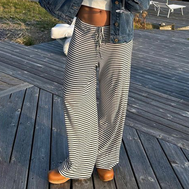 Wide Leg Byxor | Randiga | Låg Midja | Lounge-byxor | Dambyxor-Eva Jonsson