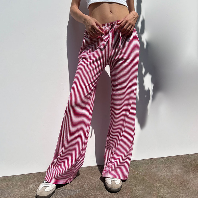 Wide Leg Byxor | Randiga | Låg Midja | Lounge-byxor | Dambyxor-Eva Jonsson