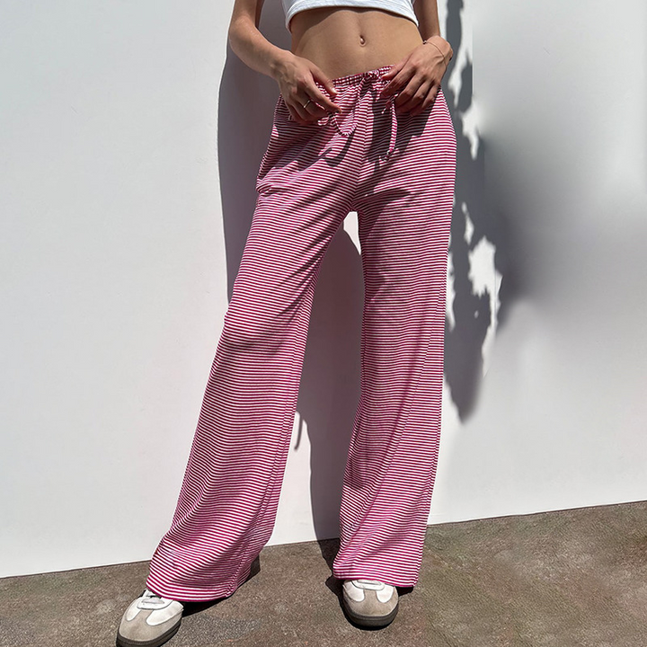 Wide Leg Byxor | Randiga | Låg Midja | Lounge-byxor | Dambyxor-Eva Jonsson