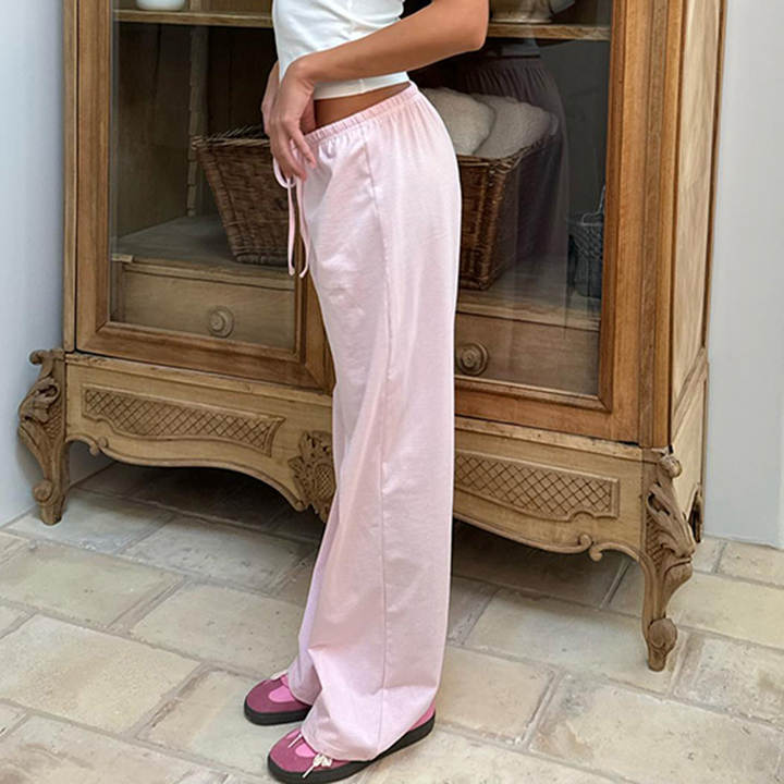 Wide Leg Byxor | Randiga | Låg Midja | Lounge-byxor | Dambyxor-Eva Jonsson