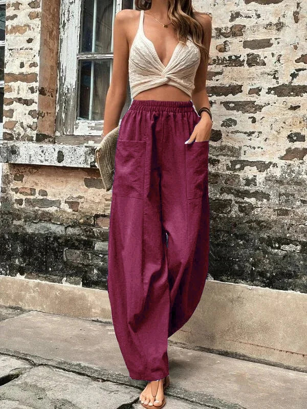 Wide Leg Pants - Baggy - Hög midja - Sommarbyxor - Dambyxor-Eva Jonsson