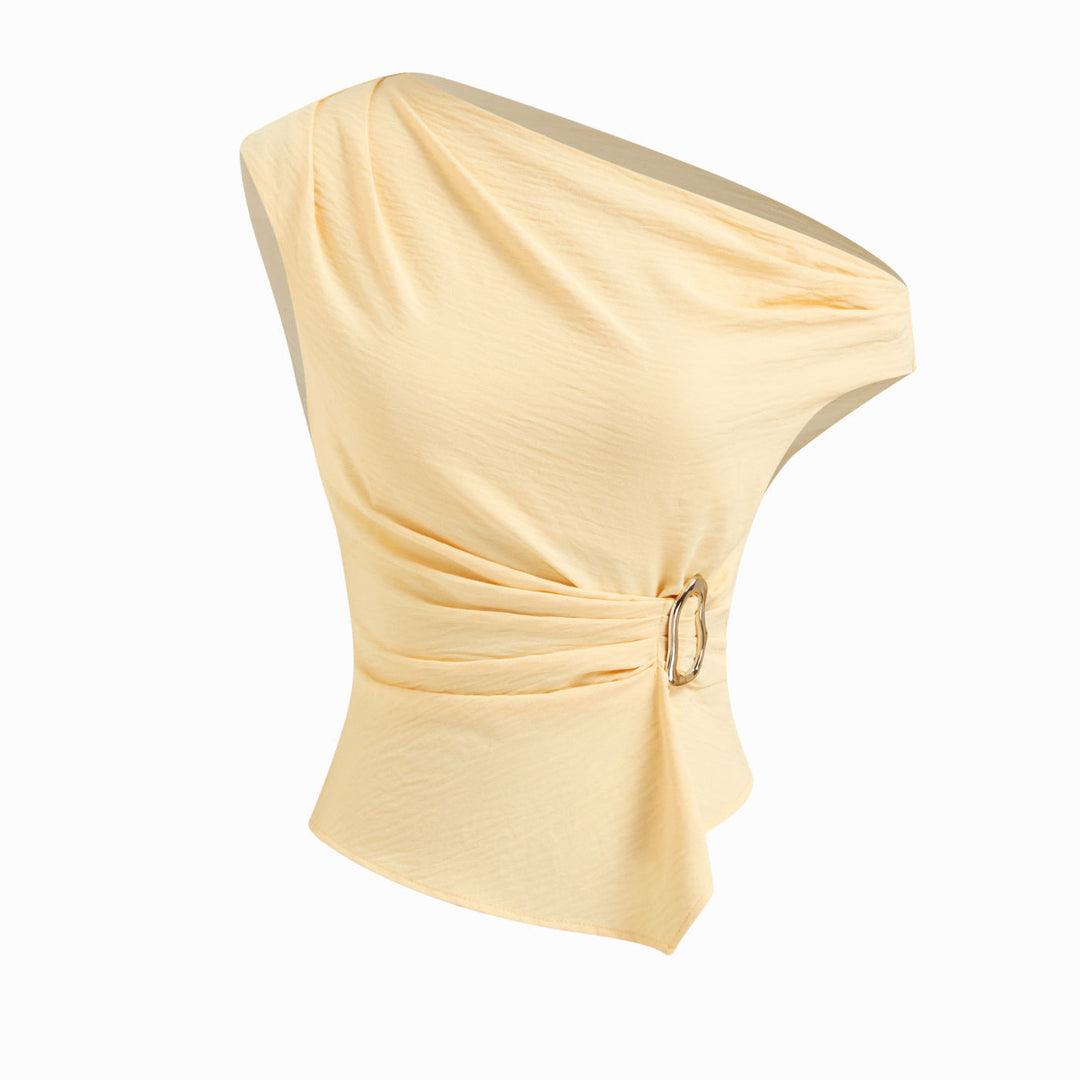 Women Asymmetrical cut top with stylish draping and decorative belt Mirla-Eva Jonsson