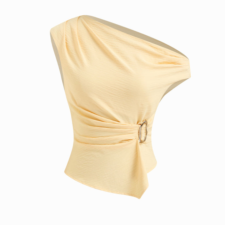 Women Asymmetrical cut top with stylish draping and decorative belt Mirla-Eva Jonsson