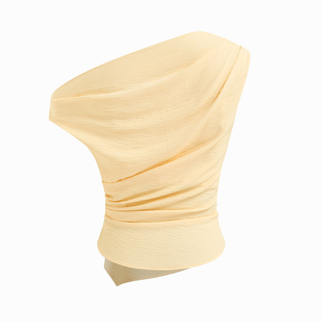 Women Asymmetrical cut top with stylish draping and decorative belt Mirla-Eva Jonsson