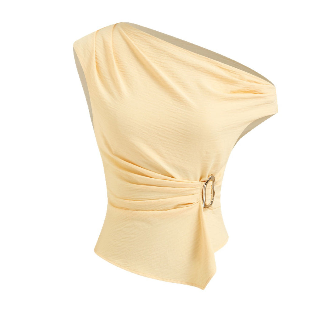 Women Asymmetrical cut top with stylish draping and decorative belt Mirla-Eva Jonsson