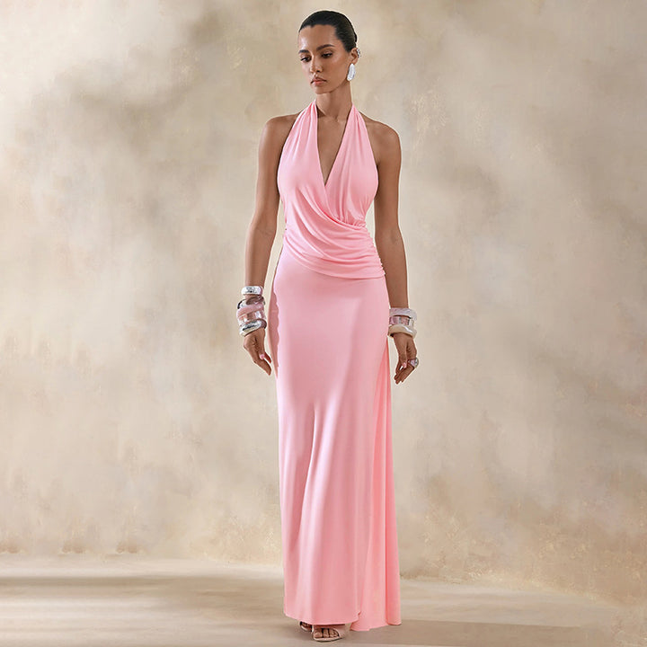 Women Elegant Wrap Maxi Dress with Deep V Neckline and Stylish Draping Mirla-Eva Jonsson