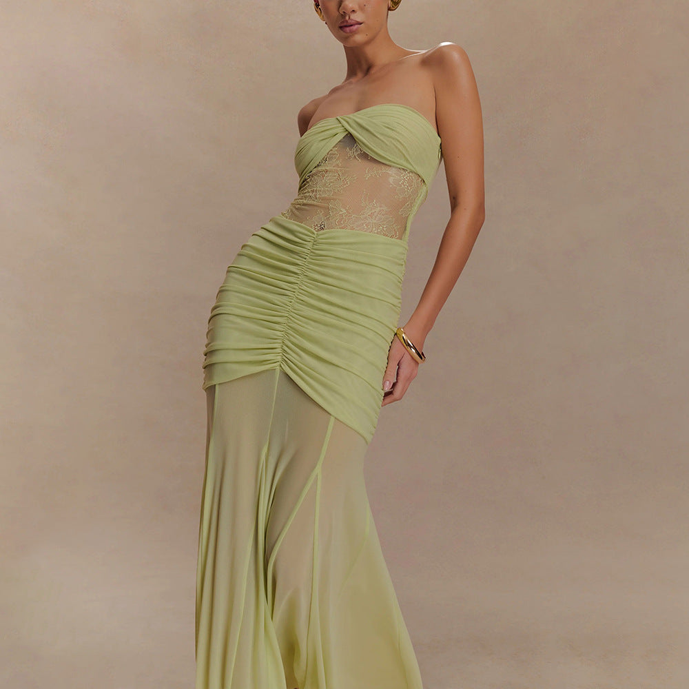 Women Glamorous Evening Dress with Lace Details and Figure-Shaping Ruching Mirla-Eva Jonsson