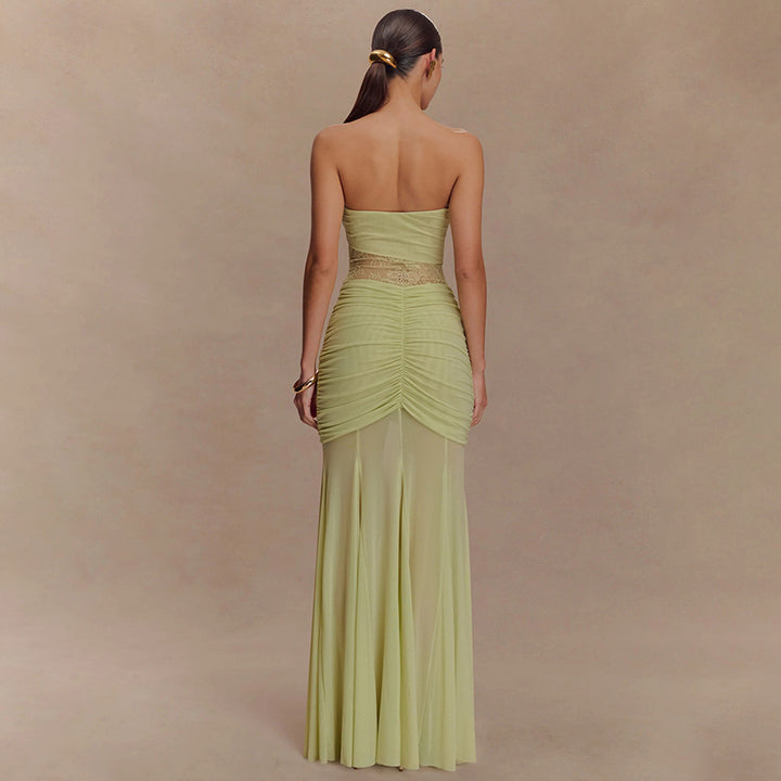 Women Glamorous Evening Dress with Lace Details and Figure-Shaping Ruching Mirla-Eva Jonsson