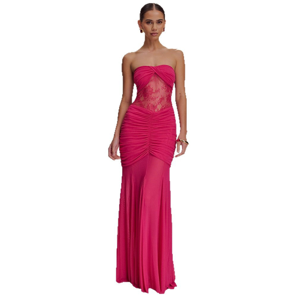 Women Glamorous Evening Dress with Lace Details and Figure-Shaping Ruching Mirla-Eva Jonsson