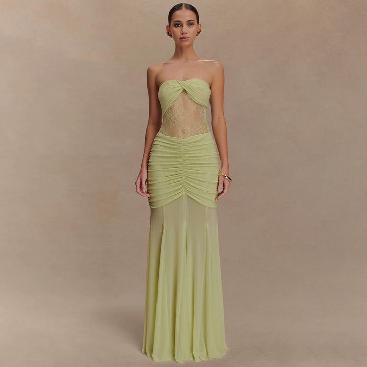 Women Glamorous Evening Dress with Lace Details and Figure-Shaping Ruching Mirla-Eva Jonsson