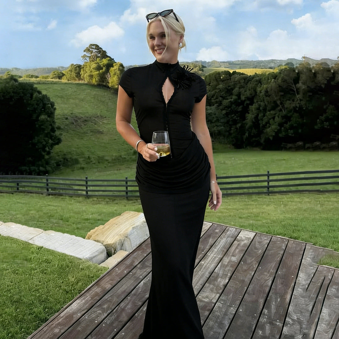 Women Long Sleeve Maxi Dress with refined cut and elegant button detail Mirla-Eva Jonsson