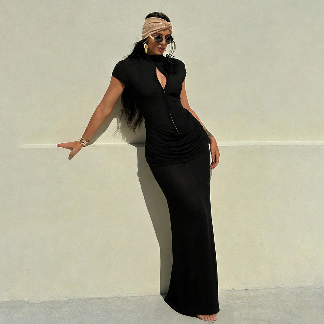 Women Long Sleeve Maxi Dress with refined cut and elegant button detail Mirla-Eva Jonsson