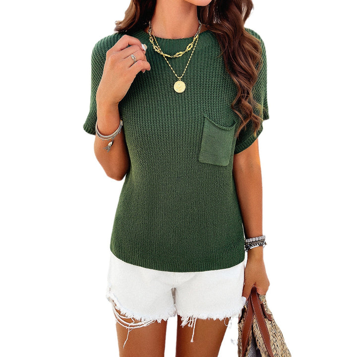 Women Loose V-neck Sweater with Chest Pocket Mirla-Eva Jonsson