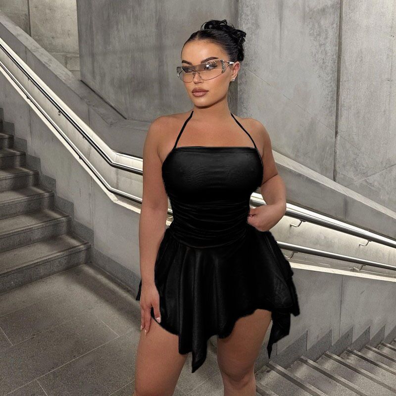 Women Trendy Mini-Dress with Asymmetric Hem and Ruffles Mirla-Eva Jonsson