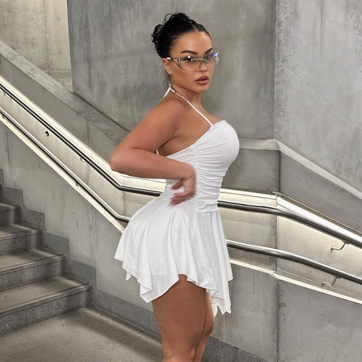 Women Trendy Mini-Dress with Asymmetric Hem and Ruffles Mirla-Eva Jonsson
