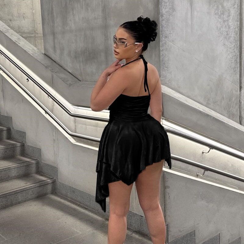 Women Trendy Mini-Dress with Asymmetric Hem and Ruffles Mirla-Eva Jonsson