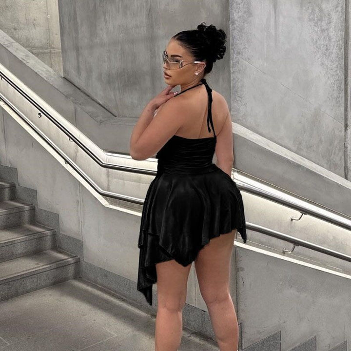 Women Trendy Mini-Dress with Asymmetric Hem and Ruffles Mirla-Eva Jonsson