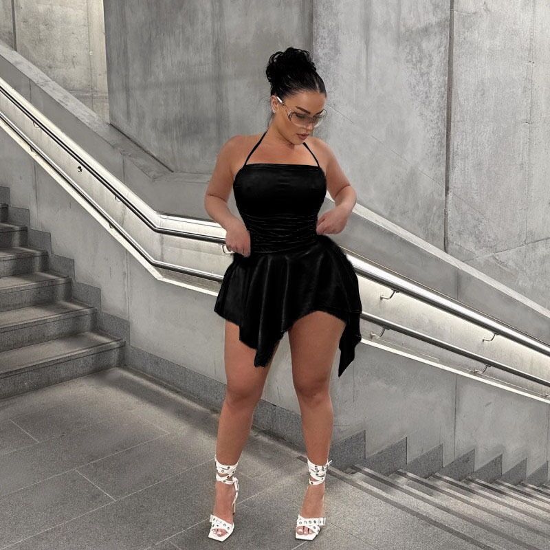 Women Trendy Mini-Dress with Asymmetric Hem and Ruffles Mirla-Eva Jonsson
