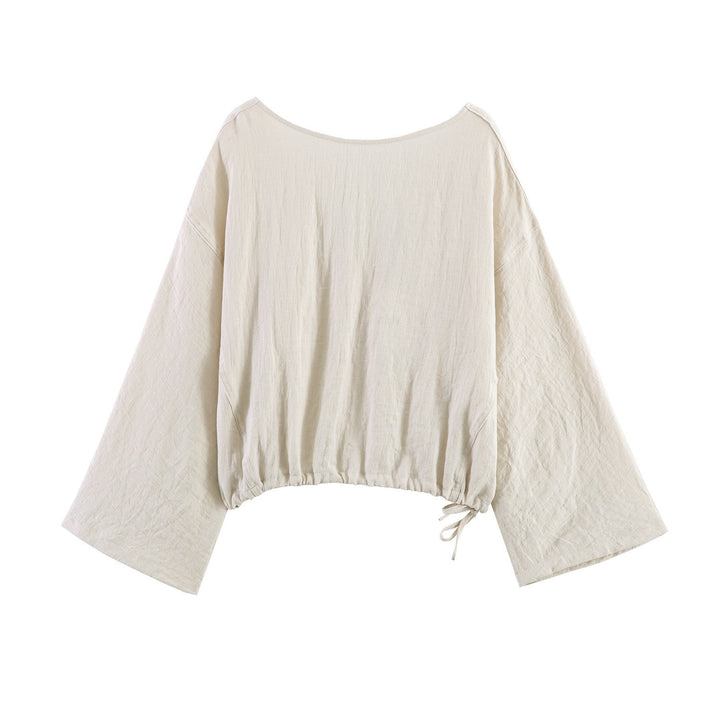 Women casual blouse with wide V-neck and elastic hem Mirla-Eva Jonsson