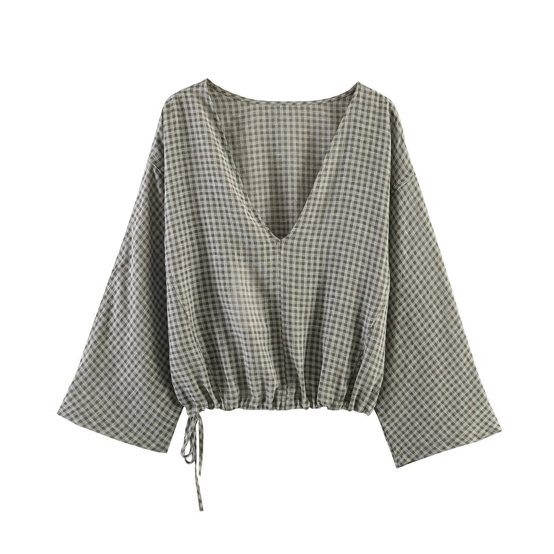 Women casual blouse with wide V-neck and elastic hem Mirla-Eva Jonsson