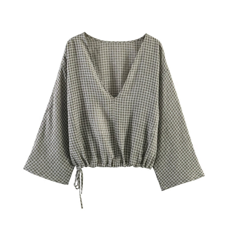 Women casual blouse with wide V-neck and elastic hem Mirla-Eva Jonsson