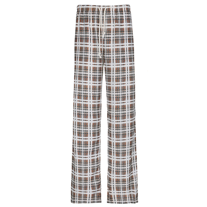 Women casual checkered pants with elastic waistband and side pockets Mirla-Eva Jonsson