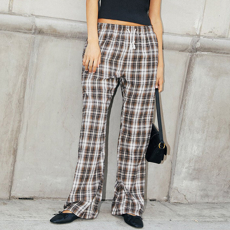 Women casual checkered pants with elastic waistband and side pockets Mirla-Eva Jonsson