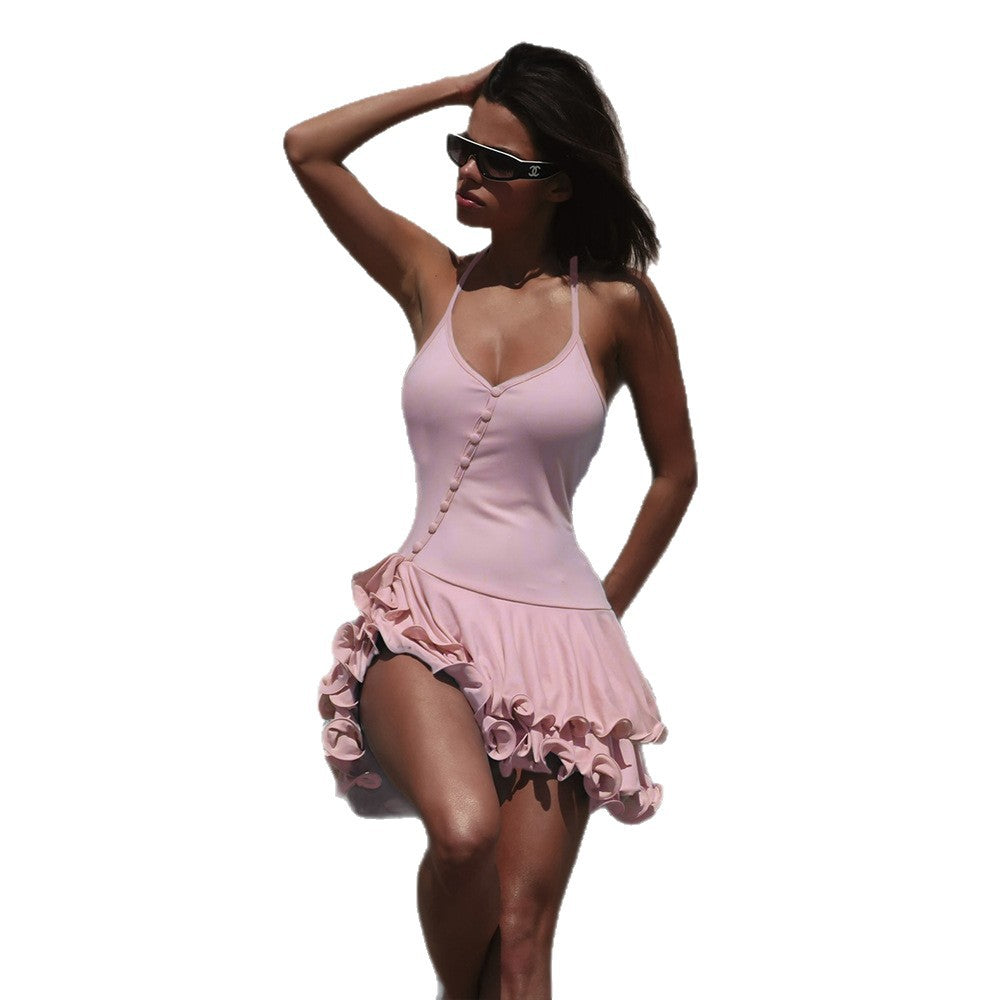 Women summer dress with deep V-neck and button detail Mirla-Eva Jonsson