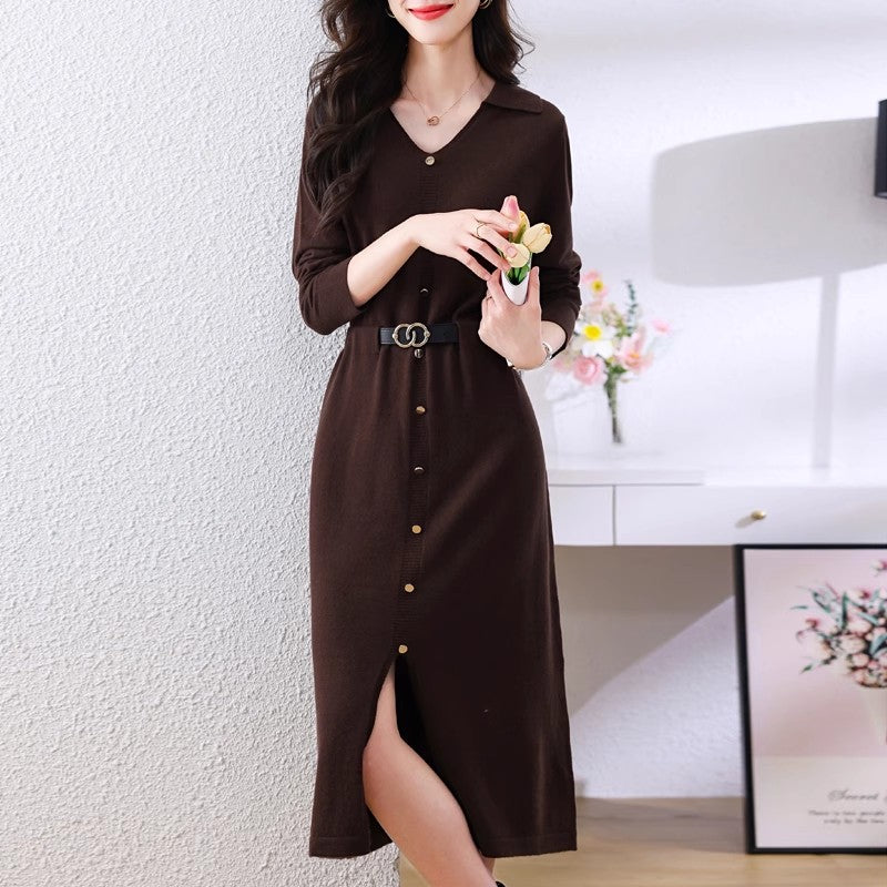 Women's Elegant Shirt Dress with Button Closure and Side Slit Mirla-Eva Jonsson