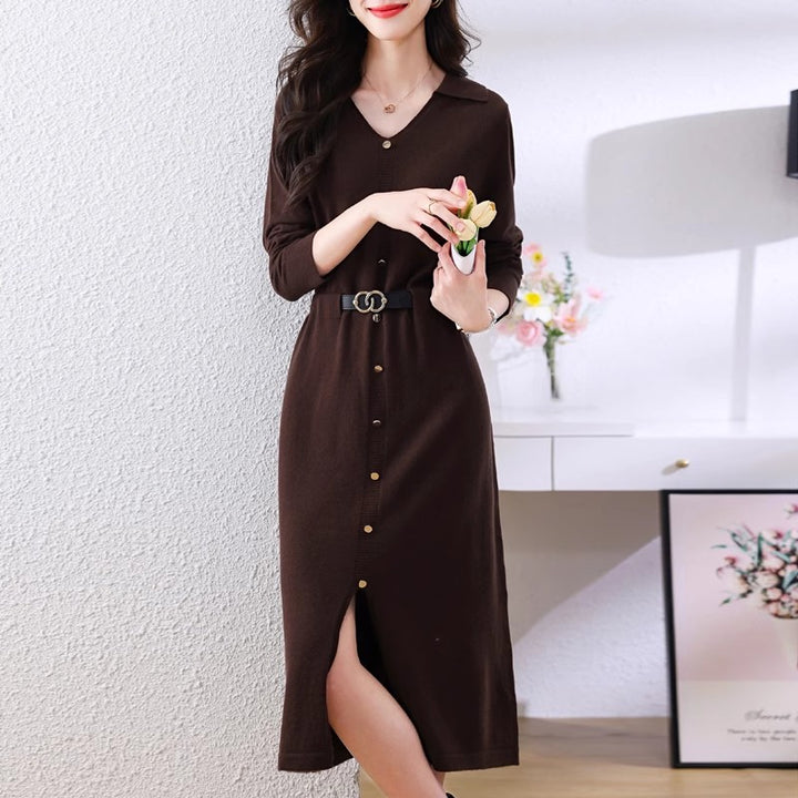 Women's Elegant Shirt Dress with Button Closure and Side Slit Mirla-Eva Jonsson