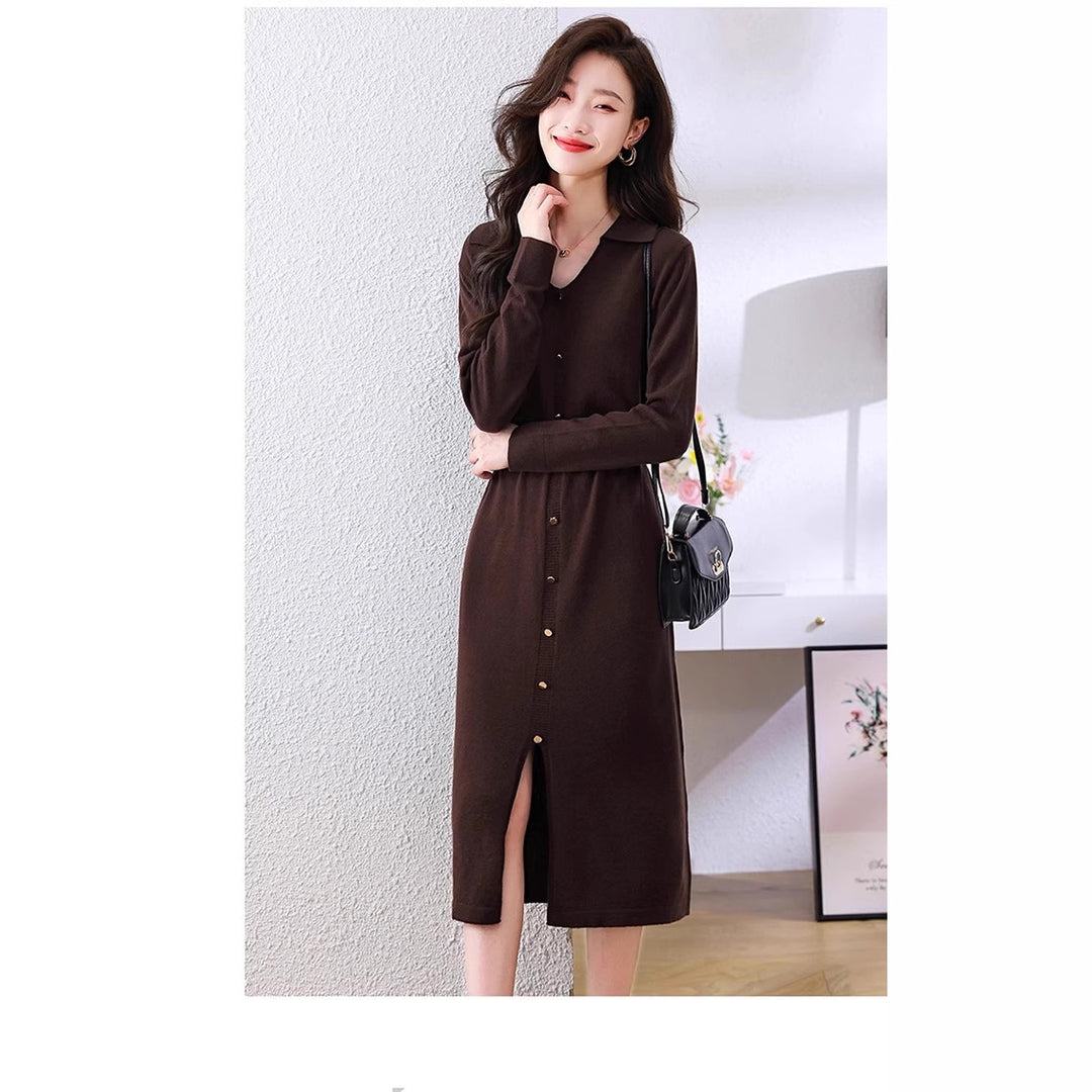Women's Elegant Shirt Dress with Button Closure and Side Slit Mirla-Eva Jonsson
