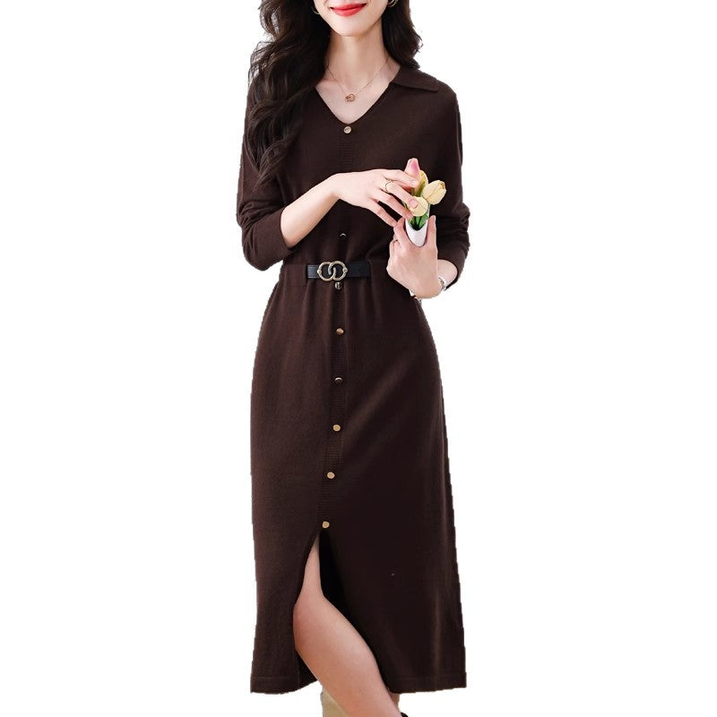 Women's Elegant Shirt Dress with Button Closure and Side Slit Mirla-Eva Jonsson